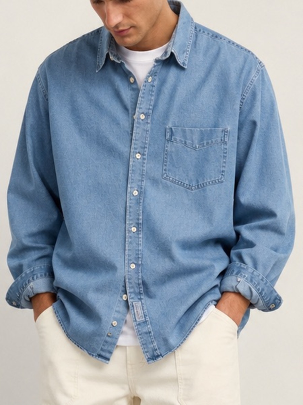 Abercrombie & Fitch Men’s Light Wash Denim Button Down Shirt 17L XL 100% Cotton